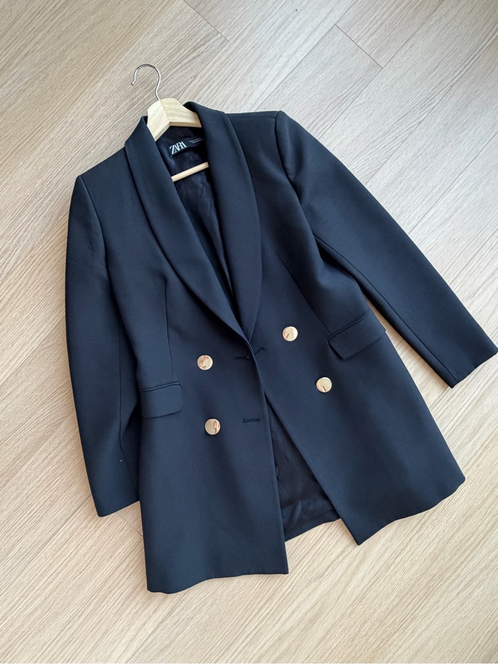 Zara Black Double-Breasted Blazer with Gold Buttons